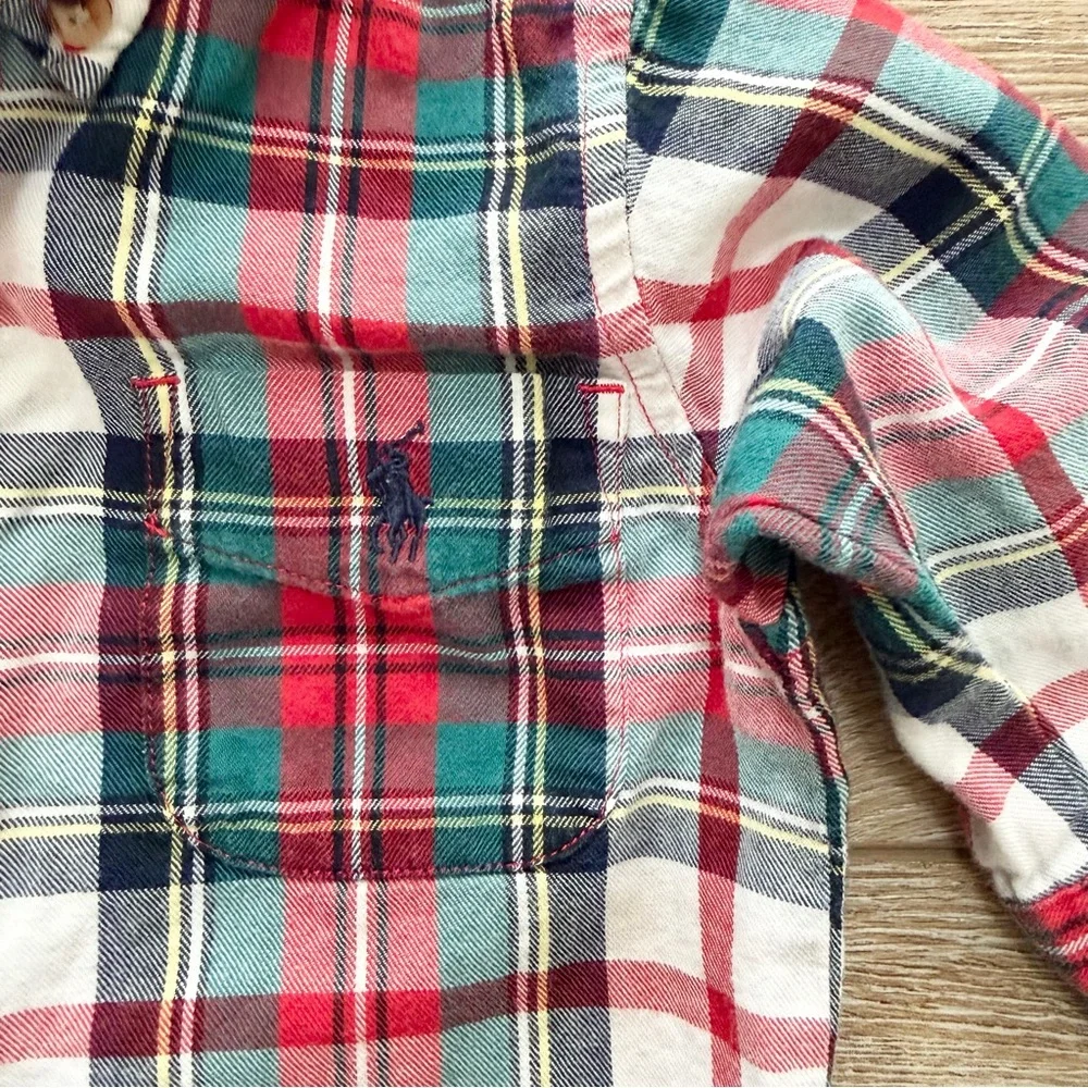Ralph Lauren‎ boys' multicolor plaid button-down coverall Outfit 3-6M Preppy